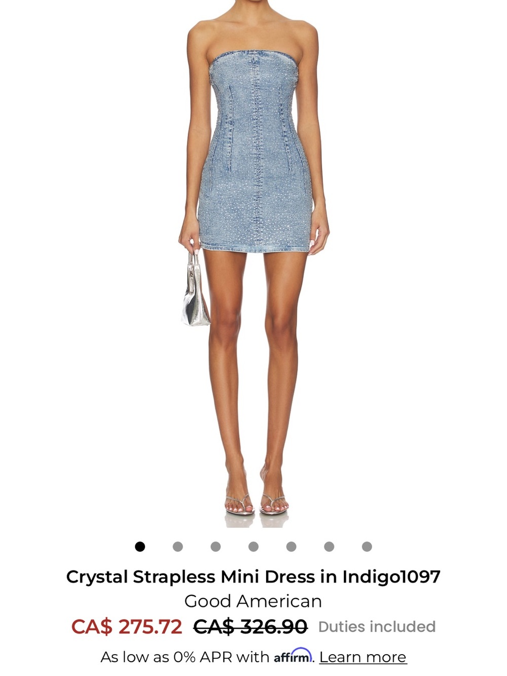 Good American Strapless Crystal Mini Dress in Light Indigo